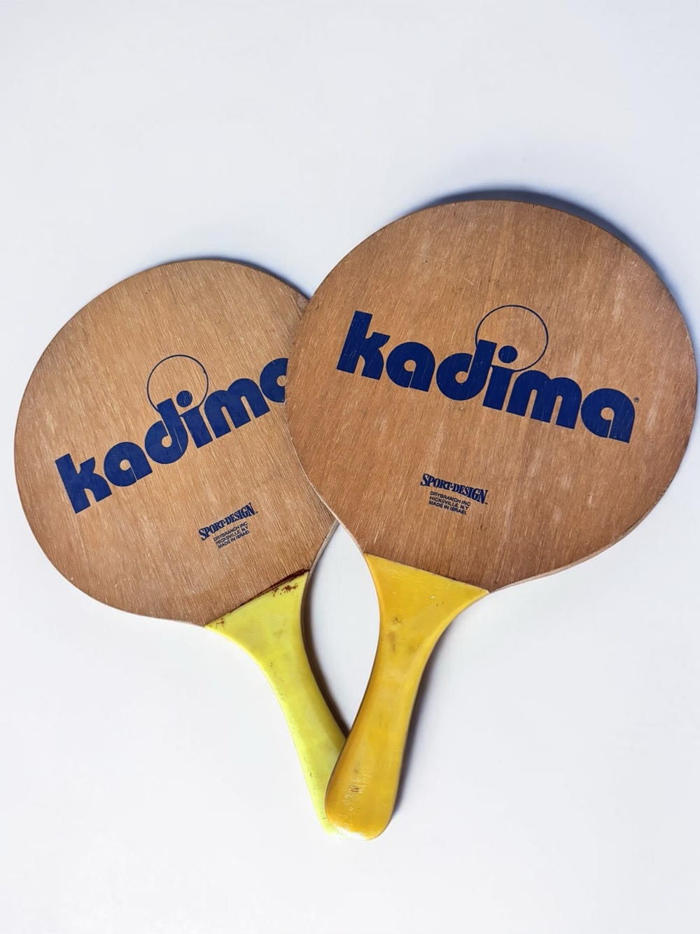Vintage Kadima Wooden Beach Paddle Ball Set Israel